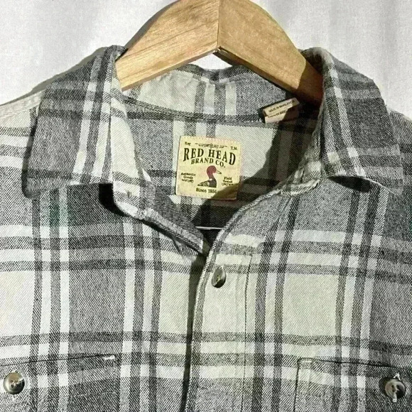 RED HEAD Men's Size L Collar Button Down Long Sleeve Flannel Shirt 100% Cotton - Picture 2 of 8